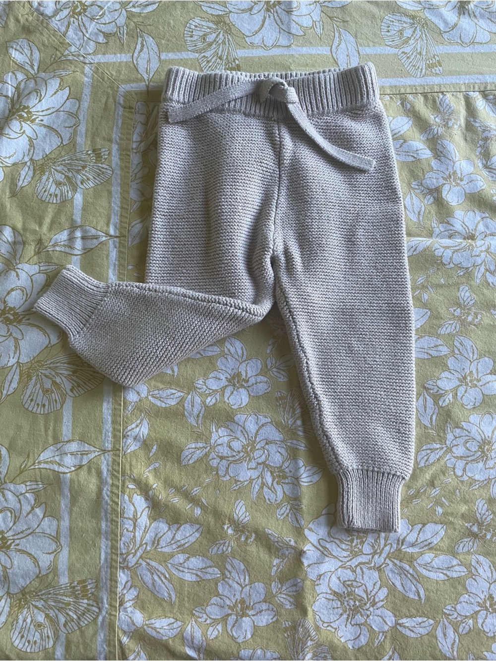 Jamie Kay Knit Cotton Vanilla Cream Beige Drawstring Toddler Pants 1YR